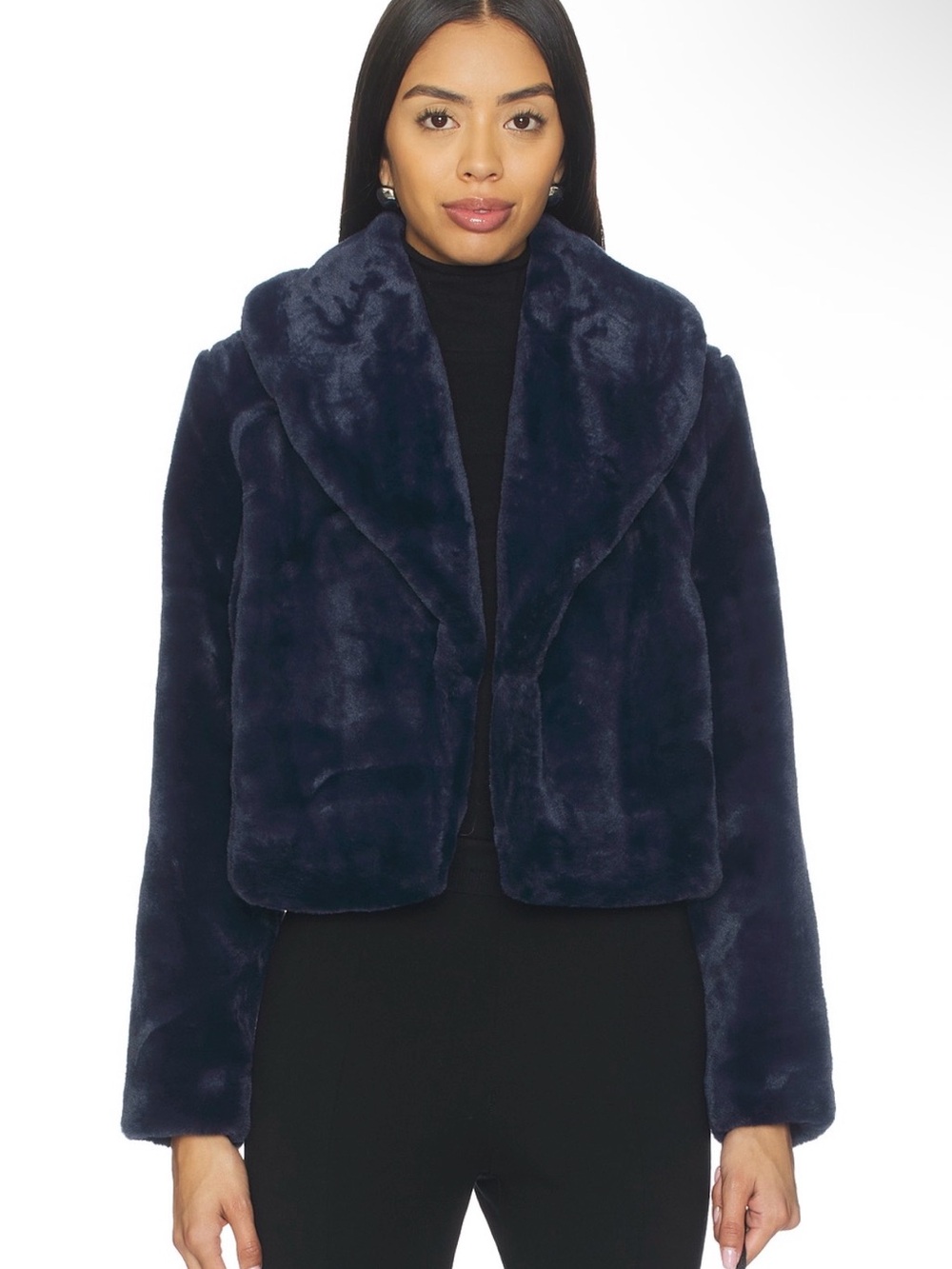 Blank NYC x Revolve Navy Faux-Fur Cropped Teddy Jacket